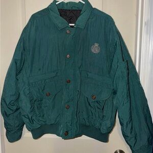 Vintage Bugle Boy Green  Bomber Jacket, Full Zip,  Button up Size Men's Large